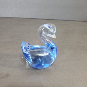 Adorable Vintage Mini Clear Blue Glass Swan Figurine 3" Paperweight Decor